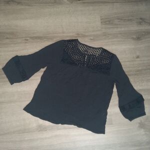 Charlotte Russe Three Quarter Sleeve Crochet Neckline Blouse